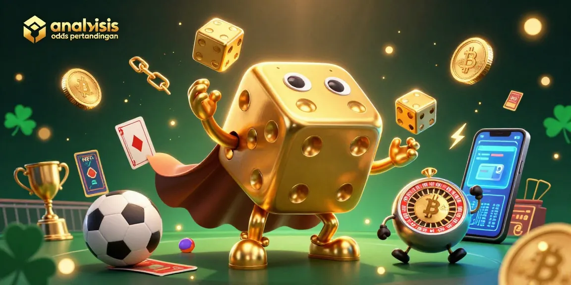Analyze odds pertandingan with a dynamic 3D depiction of sports betting elements and crypto coins.