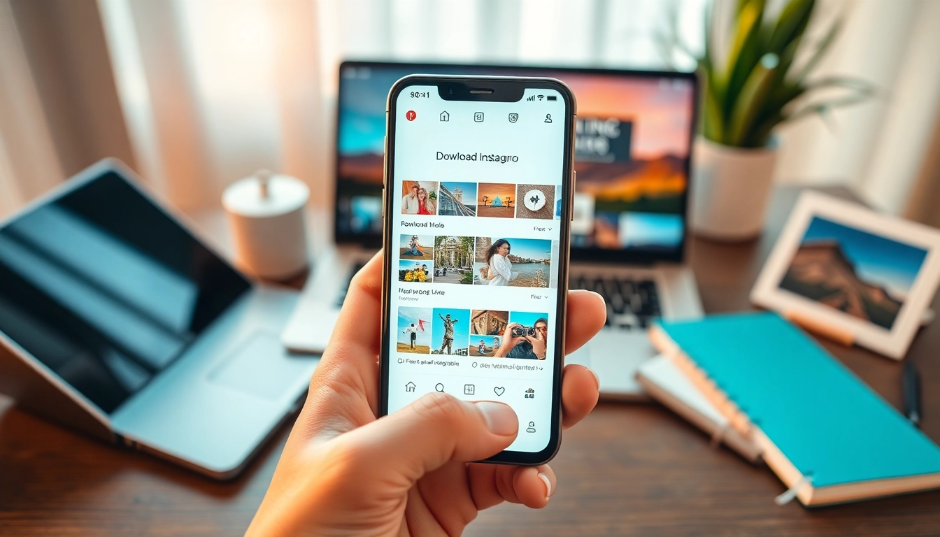 Explore the InstaPro APK download process on modern devices, showcasing vibrant media interaction.