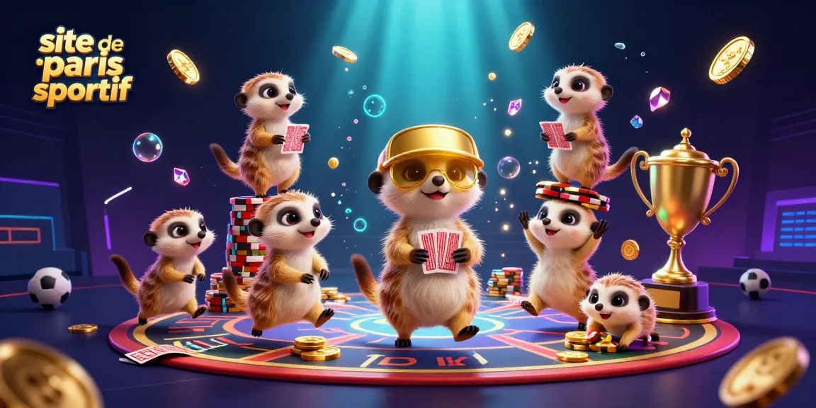 Revivez l'excitation du site de paris sportif avec des suricates gérant des paris autour de matériaux colorés.