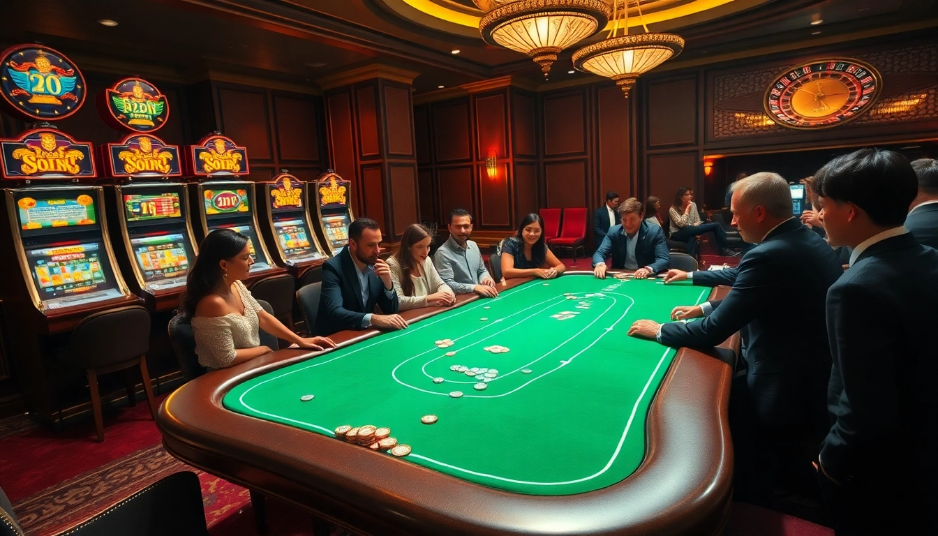Exciting poker gameplay at a luxury casino, showcasing 68 game bài gameplay dynamics.