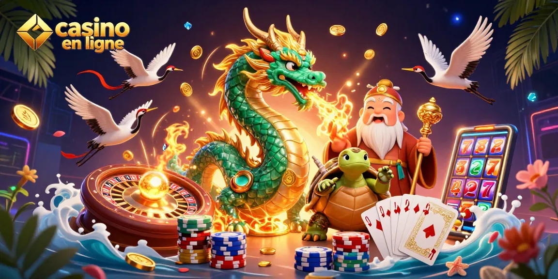 Expérience de jeux captivante avec casino en ligne, dragon émeraude et pièces d'or en mouvement.