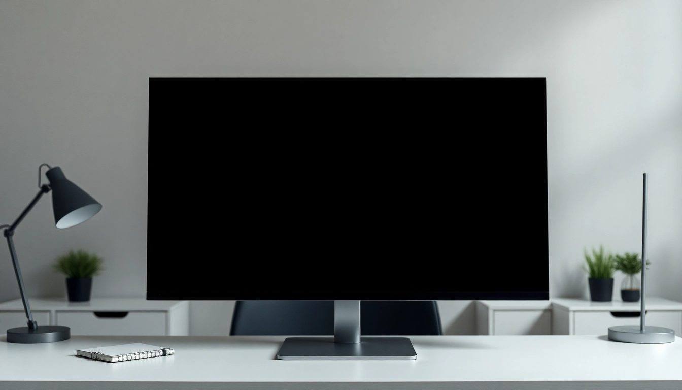 A high-resolution black screen image displayed on a sleek monitor, perfect for focus and reducing distractions in professional settings.