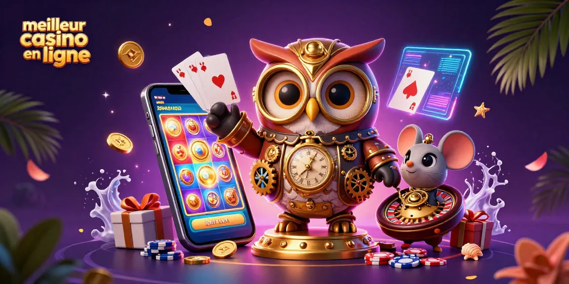 Découvrez le meilleur casino en ligne avec un hibou voyageur du temps et son compagnon à la souris.