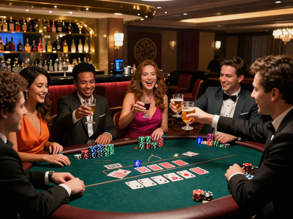 Celebrating a win at a rokok88 casino table surrounded by friends.