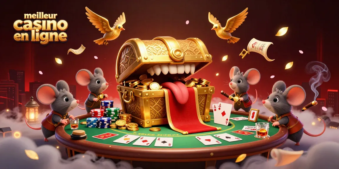 Célébrez votre chance au meilleur casino en ligne avec une illustration captivante de riches trésors et de jeux de poker