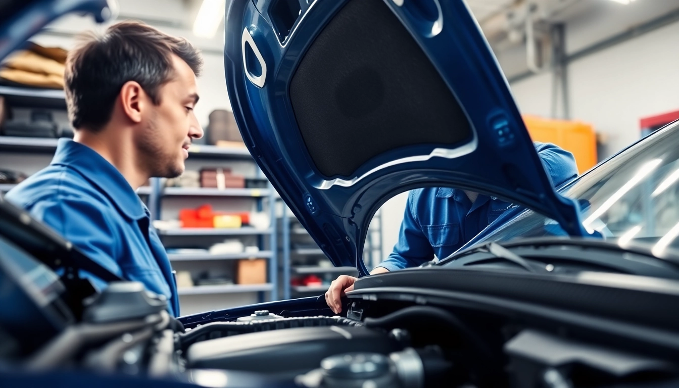 Inspecting an extended auto warranty covered car engine in a professional garage.