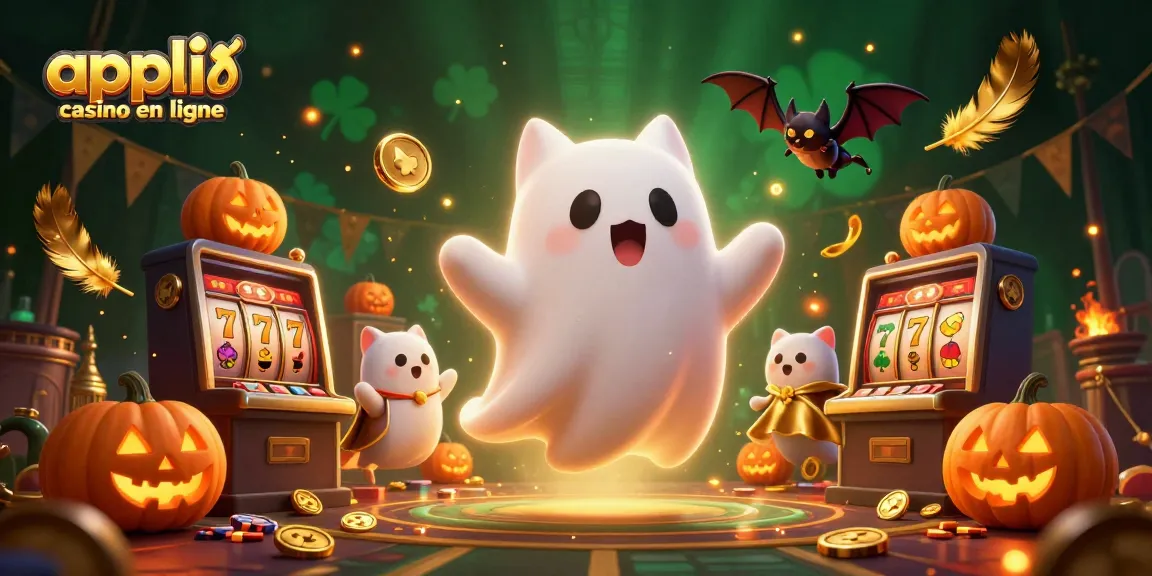 Visualisez l'appli casino en ligne entraînant à des jeux de machines à sous avec un chat fantôme amical.