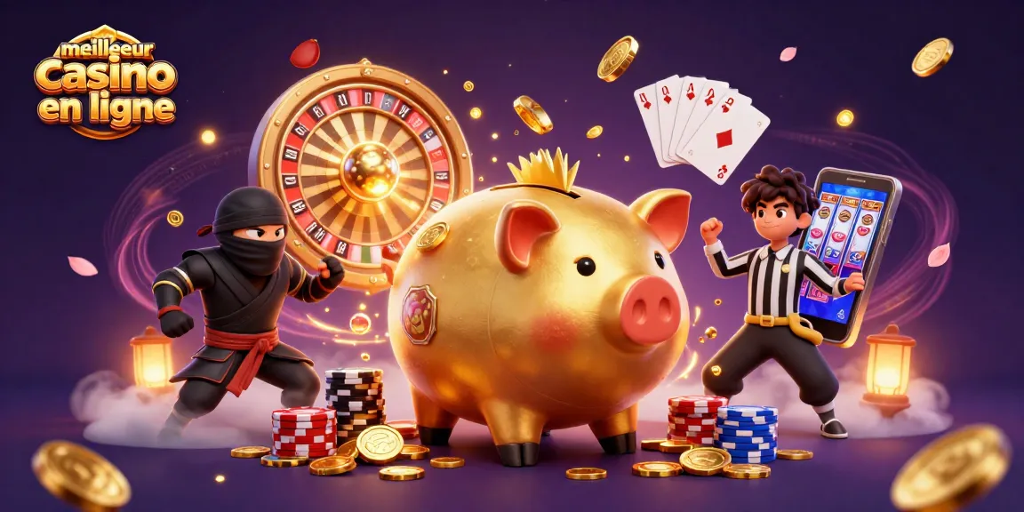 Illustration dynamique d'un meilleur casino en ligne avec un sumo et des éléments de jeu captivants.