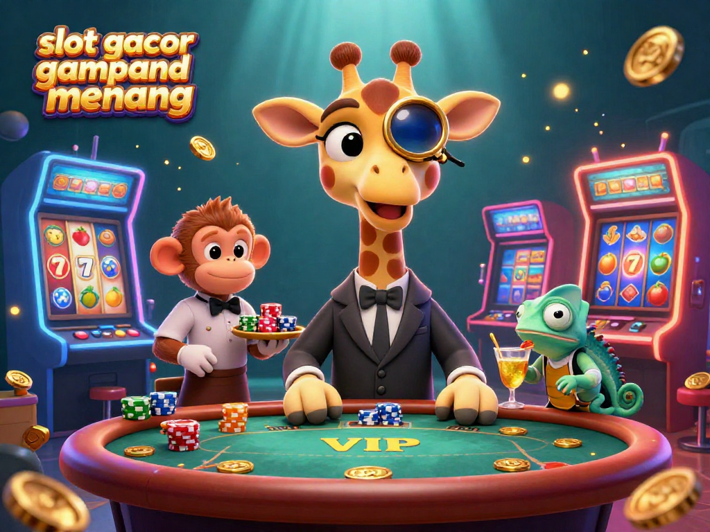 Spin and win with slot gacor gampang menang in a colorful 3D casino scene that highlights big rewards.
