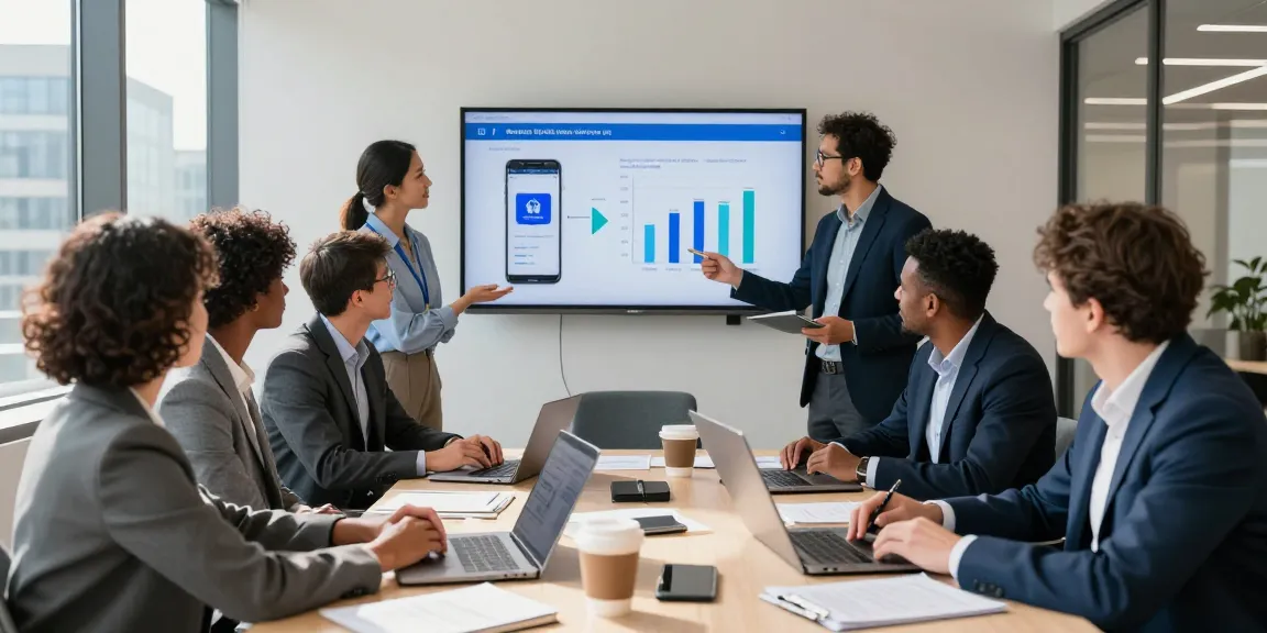 Team discussing the top business mobile networks UK in a modern conference room.