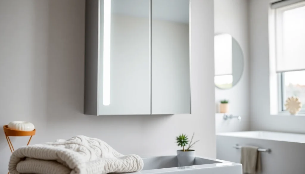 Erleben Sie den modernen sonni Spiegelschrank mit eleganter LED-Beleuchtung im Badezimmer.