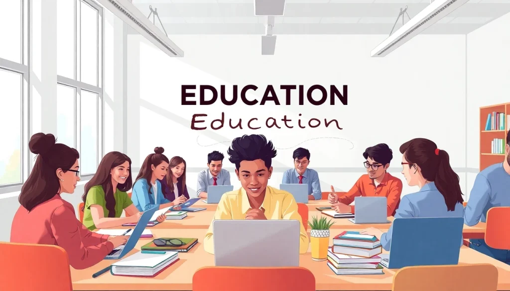 Highlighting Education through diverse students collaborating creatively in a vibrant classroom setting.