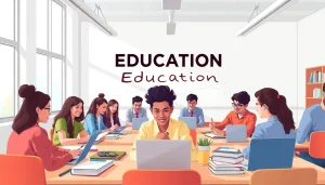 Highlighting Education through diverse students collaborating creatively in a vibrant classroom setting.