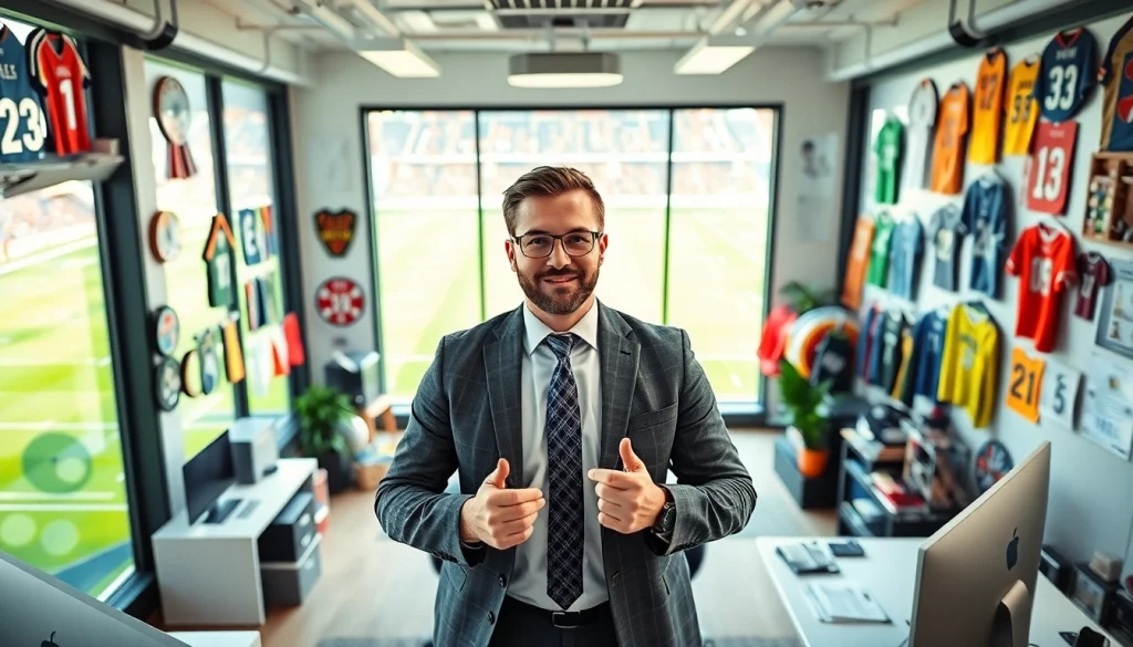 Analyze best online sportsbooks India with an expert sports analyst in a vibrant office.