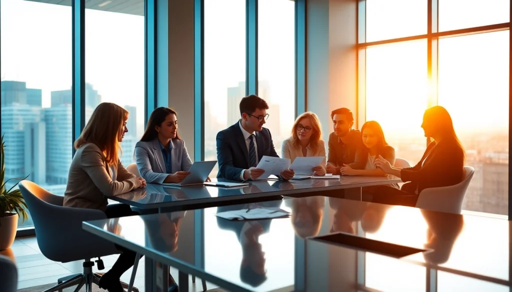 Engaging discussion on life insurance strategies with diverse professionals in an office.