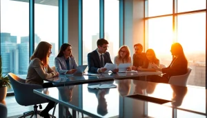 Engaging discussion on life insurance strategies with diverse professionals in an office.