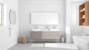Moderne Sonni Spiegelschrank mit stilvollem Design und eleganter Beleuchtung im Badezimmer.