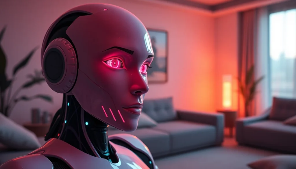 AI sex bot engaging in a warm, intimate setting with a humanoid robot.