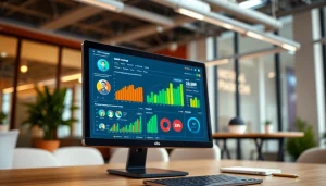 Analyze Instagram SMM panel performance in an engaging and vibrant office environment.