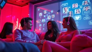 Engaging environment for authentic sex chat AI interactions with diverse avatars and intimate ambiance.