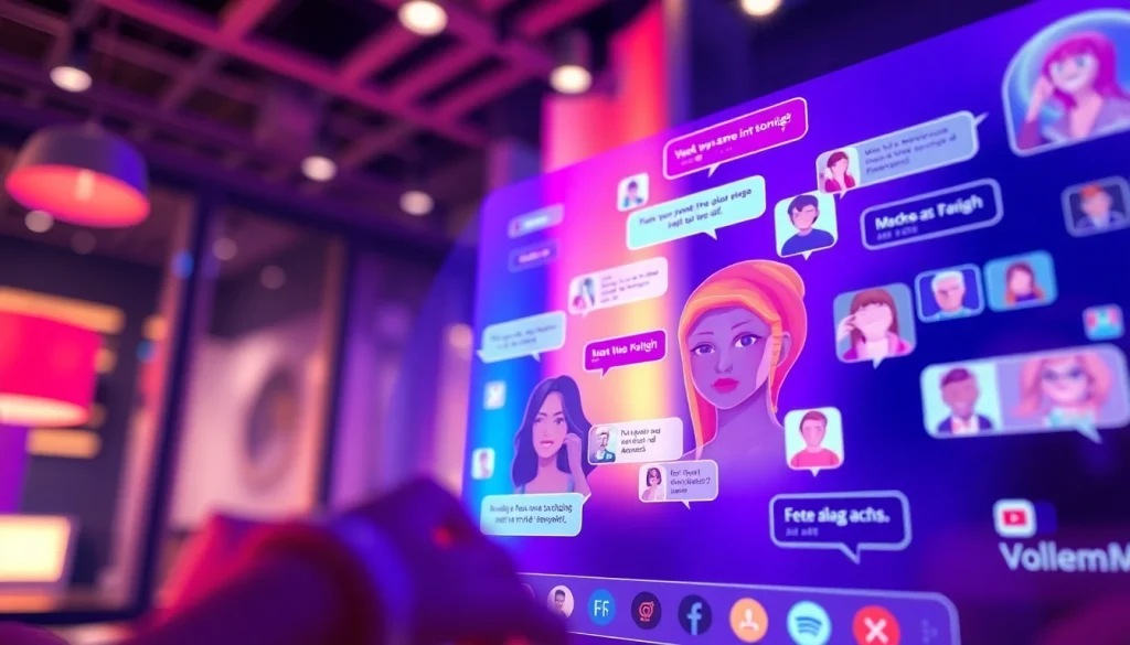 Engaging interface showcasing sex chat ai interactions with diverse AI characters in a modern digital environment.