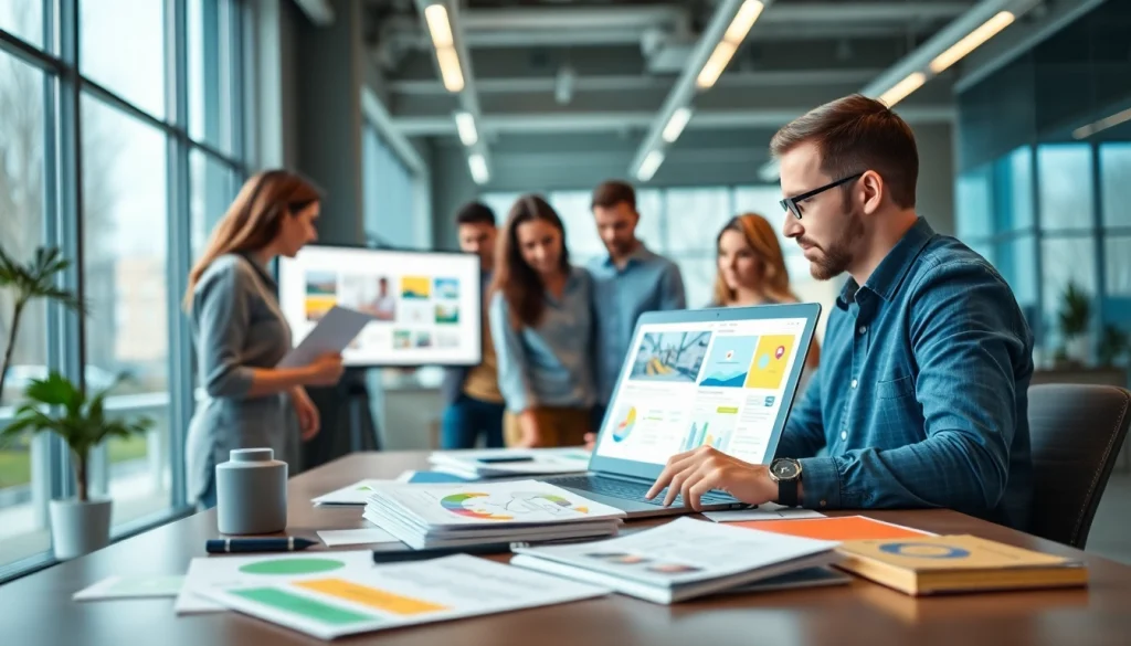 Showcasing professional edmonton web design team collaborating creatively in a modern workspace.