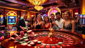 A bustling casino scene highlighting a winning moment at the roulette table, capturing the excitement of a 555 win.