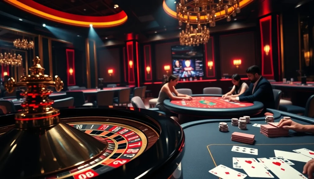 Exciting gameplay at a 79king casino featuring roulette and poker tables.