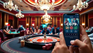 Thu hút người chơi tại một casino sang trọng có ứng dụng cg79 cùng với các yếu tố cờ bạc truyền thống.