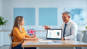 Consultation for a tourist visa USA from Australia with a registered immigration agent in a modern office.