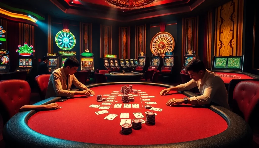 Trải nghiệm cảm giác hồi hộp của cg 79 App với cảnh bàn poker sống động thể hiện sự phấn khích, chiến lược và sự sang trọng.