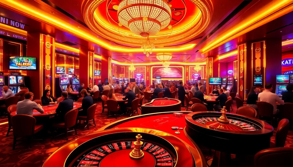 Experience thrilling gameplay at xin 88 casino with vibrant tables and excited gamblers.