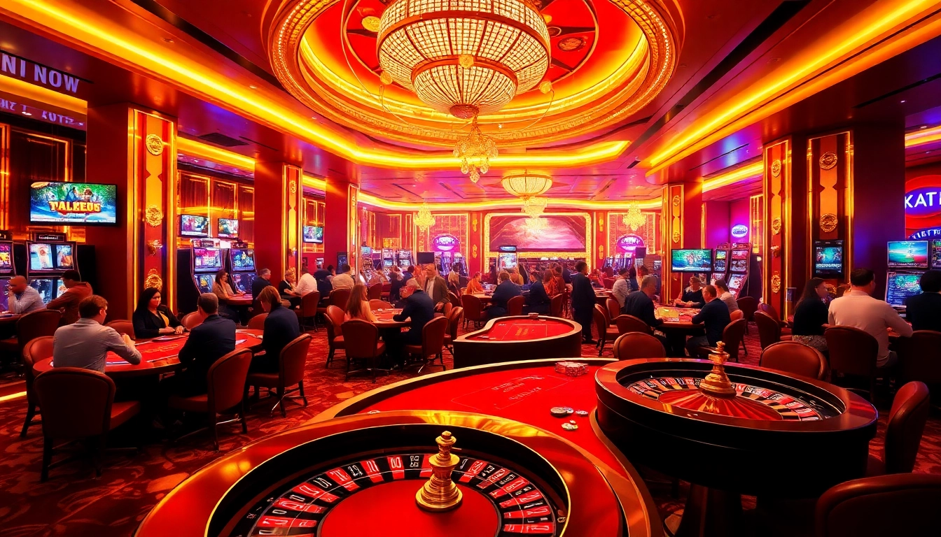 Experience thrilling gameplay at xin 88 casino with vibrant tables and excited gamblers.