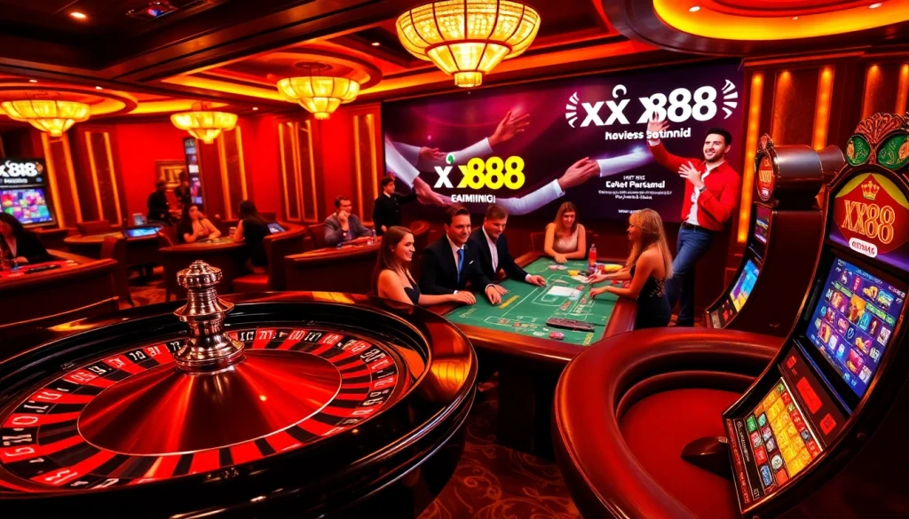 Experience thrilling gambling action with https://xx88.nl/ featuring a vibrant casino scene including roulette and blackjack excitement.
