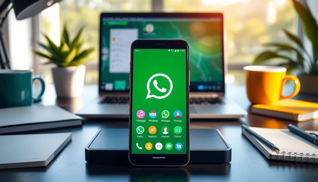 Discover the features of GB WhatsApp APK on a modern smartphone showcasing vibrant themes.