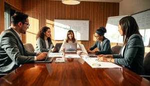 Create a customized proposal writing document surrounded by collaborative professionals.