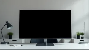 A high-resolution black screen image displayed on a sleek monitor, perfect for focus and reducing distractions in professional settings.