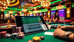 Experience sbobet online betting amid an exciting casino atmosphere with vibrant gaming elements.