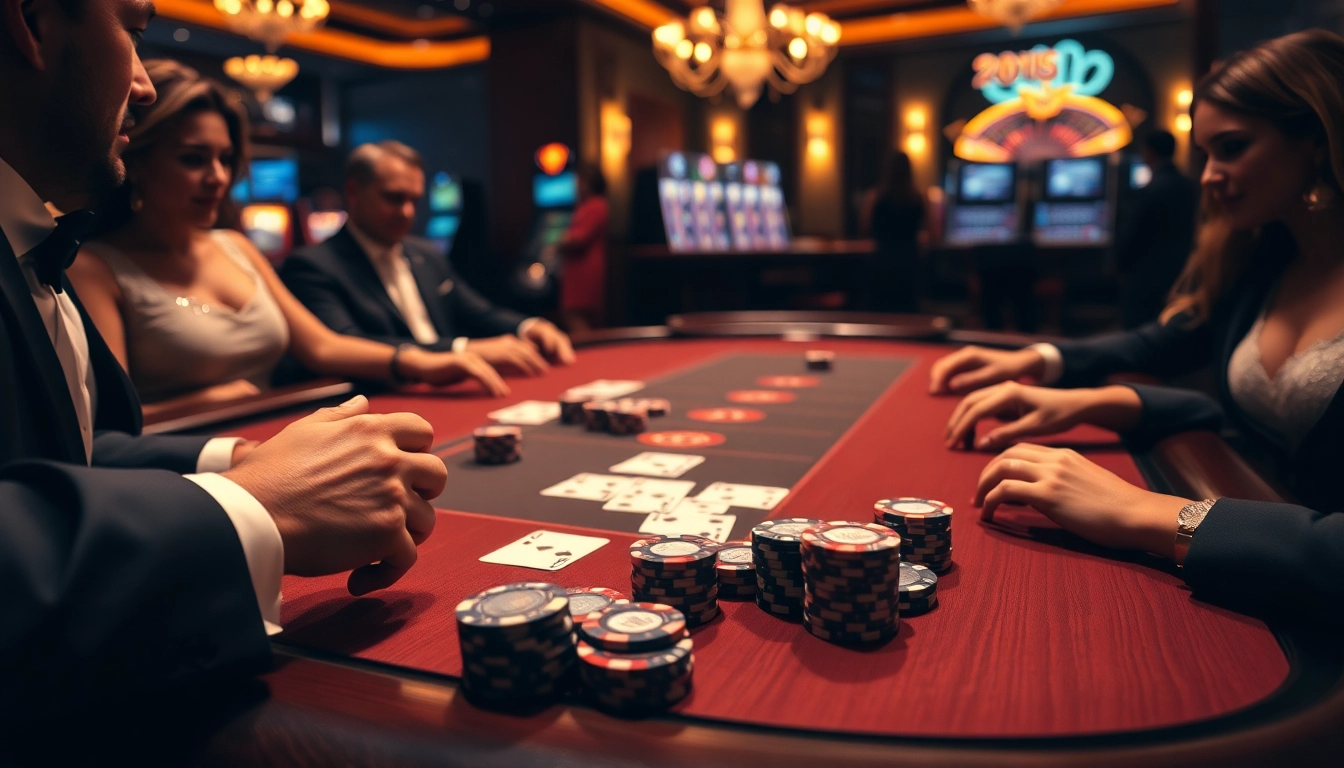 Participez à une passionnante partie de poker dans un casino en ligne francais vibrant, entouré d'excitation et de luxe.