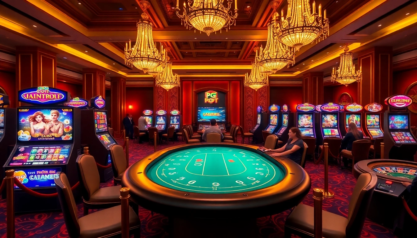 Players engaging with PG Soft games at a vibrant casino setting filled with excitement.