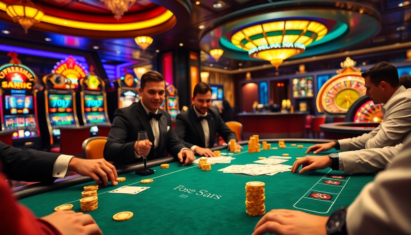 Joueurs de poker à enjeux élevés élaborant des stratégies à la table du meilleure casino en ligne avec des jetons colorés.