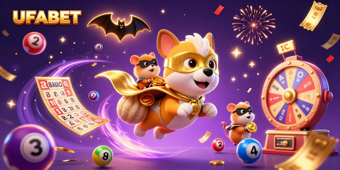 Experience thrilling wins at UFABET with an exciting 3D casino scene featuring vibrant lottery games.