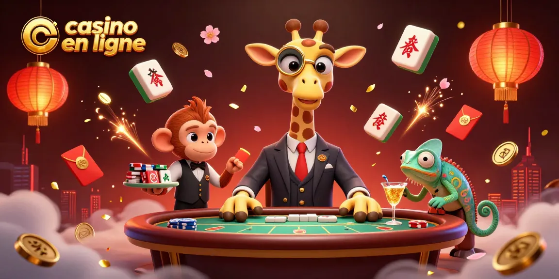 Vivez l'action d'un casino en ligne avec un joueur girafe, un valet singe et un barman caméléon.