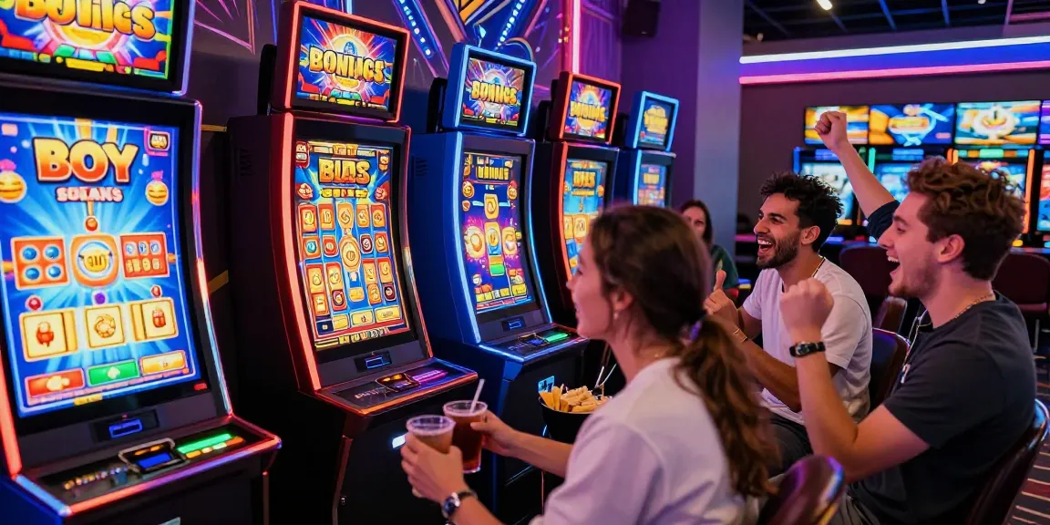 Friends enjoying bonus buy slots UK at an online casino, showcasing excitement in vibrant setting.