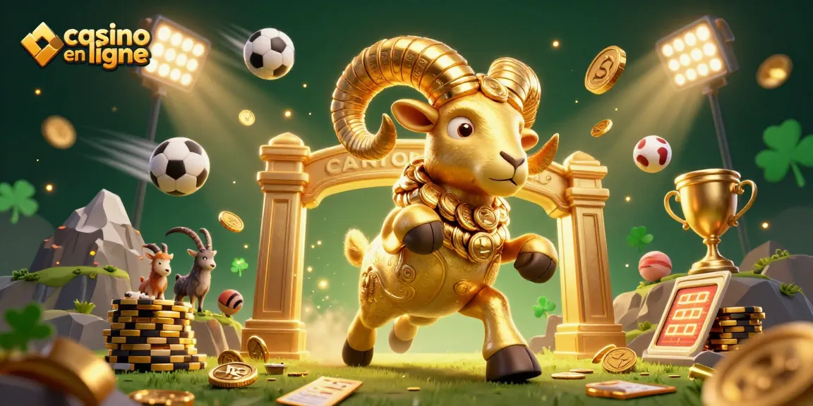Jouer à des jeux de casino en ligne avec un avatar amusant entouré d'éléments sportifs dynamiques.
