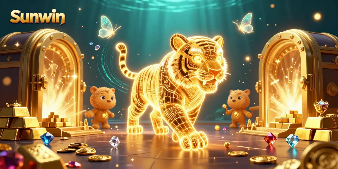Sunwin players enjoy the dynamic excitement of the digital casino with golden treasures and vibrant graphics.