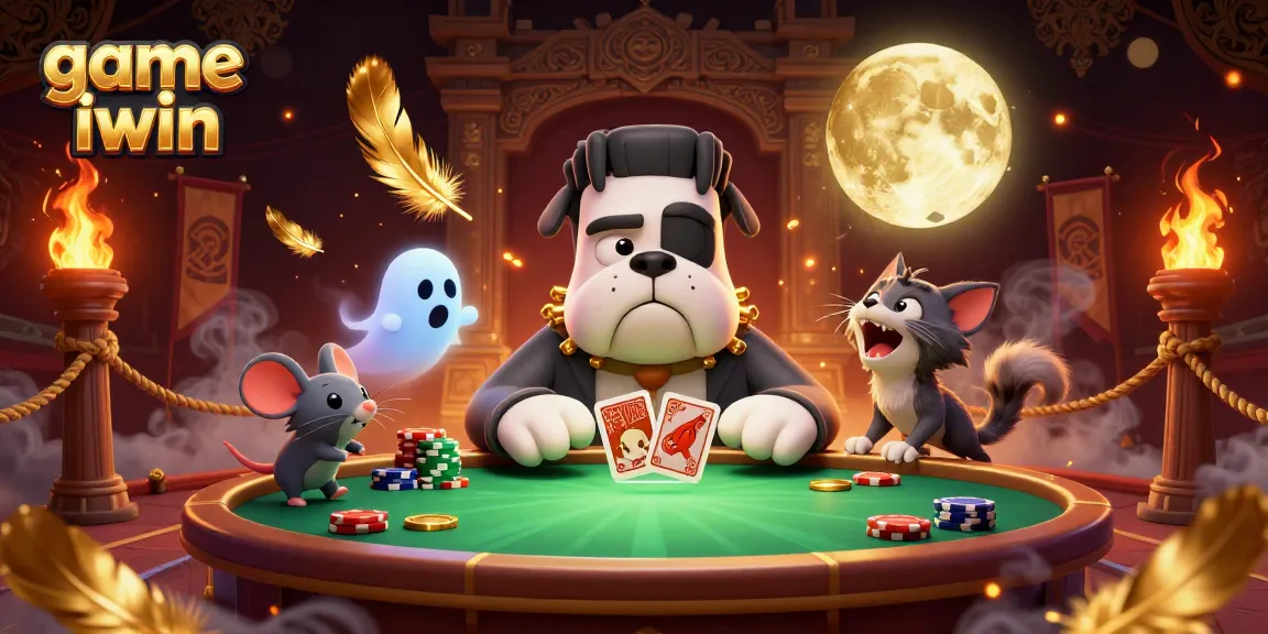 Engage in thrilling game iwin tactics with a vibrant 3D scene featuring whimsical characters and casino elements.