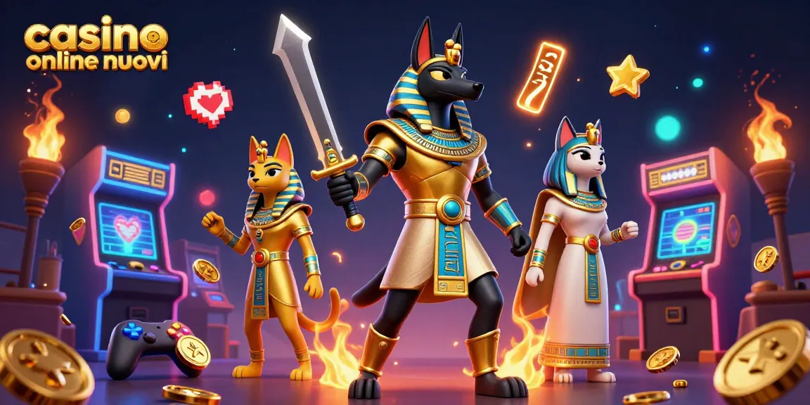 Gioca ai nuovi casinò online, con Anubis e Bastet circondati da simboli d'azzardo e giochi 3D.