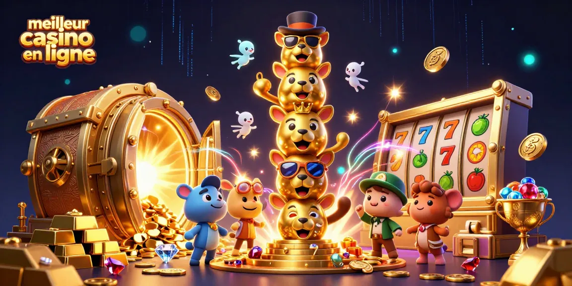Visitez le meilleur casino en ligne avec un totem en or entouré de trésors scintillants.