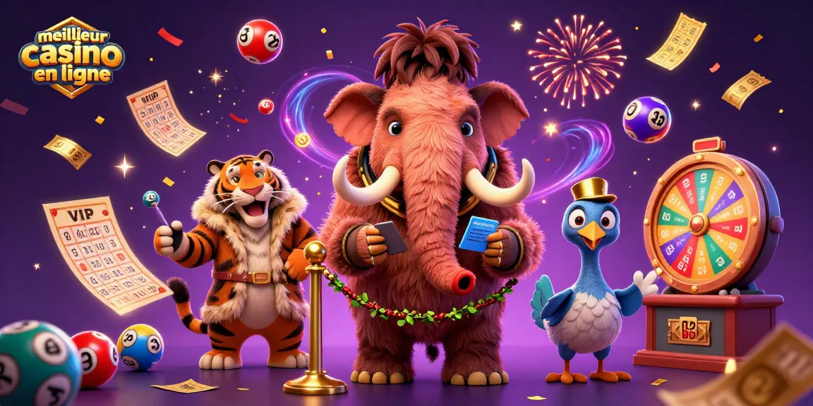 Illustration d'un meilleur casino en ligne avec un gardien mammouth, un VIP tigre et un portier dodo.
